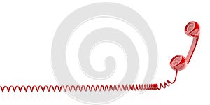 Red old phone receiver on white background. 3d illustration