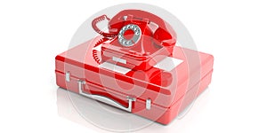 Red old telephone on a first aid kit. 3d illustration