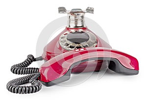 Red old telephone off hook