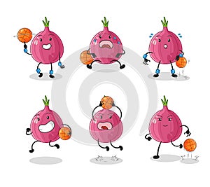 Red onion basketball player group character. mascot vector