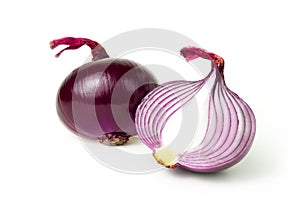 Red onion cut half fresh isolated Is a plant that uses the roots or leaves and many nutrients on white background and clipping