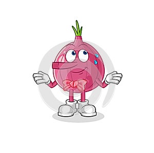 Red onion lie like Pinocchio character. cartoon mascot vector