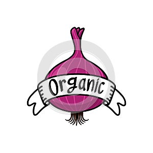 Red onion with organic food banner illustration