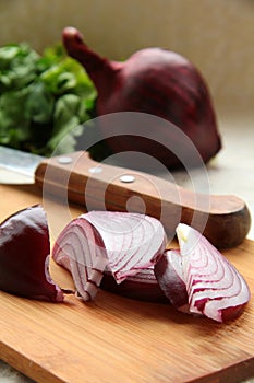 Red onion peeled and sliced