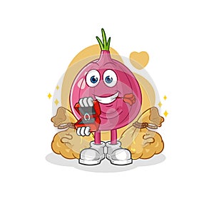 Red onion propose with ring. cartoon mascot vector