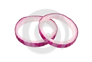 Red onion slices rings isolated