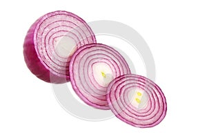 Red onion slices rings isolated