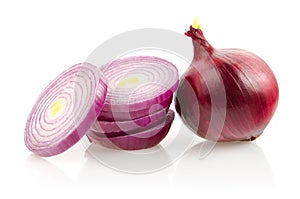 Red Onion and Slices on White Background photo