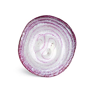 Red onion on white background. Top view