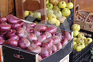 Red Onions and Apples at a Spanish Market