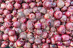 Red onions crop texture, shallots in supermarket for use as a mixture of thai food