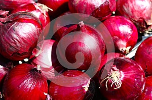 Red onions at Farmer`s market