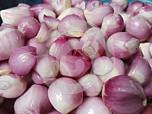 Red onions that have been peeled are clean and ready to be consumed photo