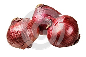 Red Onions isolated on a white background with copy space