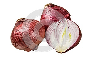 Red Onions isolated on a white background with copy space