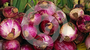 Red onions  on a market in italy