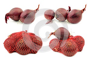 Red onions and some in a red plastic net