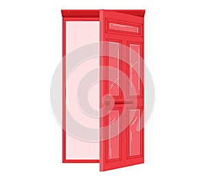Red open door on wall, concept of new opportunity, entrance or welcome. Modern flat style vector illustration