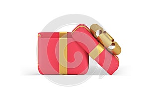 Red open gift box with golden ribbon premium holiday surprise realistic 3d icon vector illustration