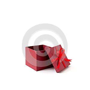 Red open gift box with ribbon