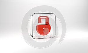 Red Open padlock icon isolated on grey background. Opened lock sign. Cyber security concept. Digital data protection