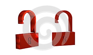 Red Open padlock icon isolated on transparent background. Opened lock sign. Cyber security concept. Digital data