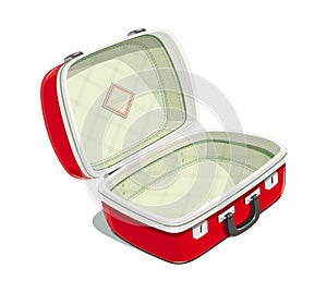 Red open suitcase for travel.