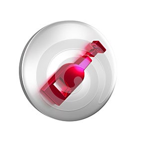 Red Opened bottle of wine icon isolated on transparent background. Silver circle button.