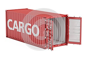 Red opened empty cargo container, 3D rendering