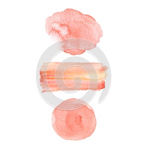 Red orange aquarelle brush paint paper texture isolated stain element for text design, template. Watercolor bright vivid