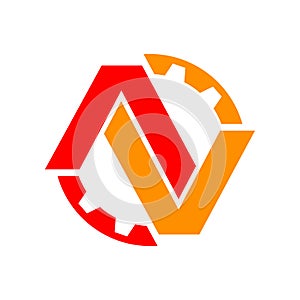 Red Orange AV Initials Lettermark Engineering Gear Flat Color Symbol Logo Design photo