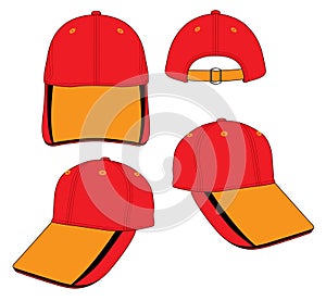 Red-Orange-Black Baseball Cap Design, Vector File