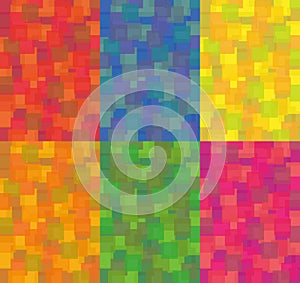 Red, orange, blue, yellow, magenta and green background of squares