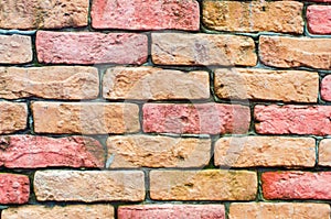 Red orange bricks texture. background for design. Horizontal old