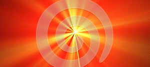 Red orange bright flash of light. Motion blur. Staburst. Sunburst. Abstract festive illustration with glowing blurred lights photo