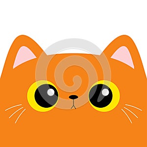 Red orange cat kitten square head face. Kawaii baby pet animal. Cute cartoon character. Pink ears, nose. Yellow eyes. Notebook