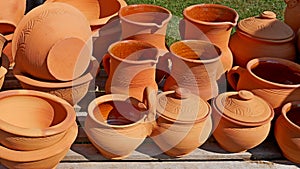 Red and orange clay pottery