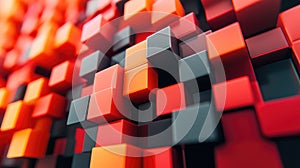Red and orange cubes forming abstract 3d pattern