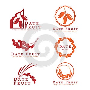 Red and orange Date palm fruit logo sign vector set design