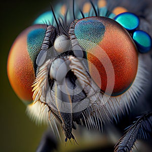 Red orange fantastic eye big fly closeup macro, facet