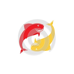 Red orange fish yin yang logo symbol icon vector graphic design illustration idea creative