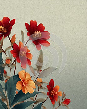 Red and Orange Flowers on Textured Grey Background