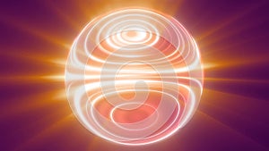 Red orange glowing planet star in space glows with bright rays of the sun magical energy lines, shiny circle ball sphere. Abstract