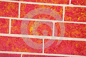Red orange hand made brick wall background, Abstract pattern with lines and inequalities