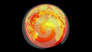 Red orange heat wave globe abstract animated black background