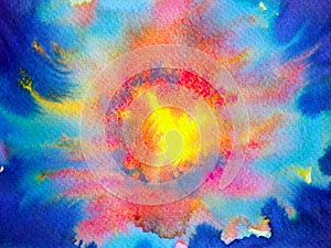 Red orange hot fire flame eruption burn splash on blue sky universe abstract sun energy power galaxy background watercolor