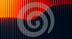 Red and Orange Light on Dark Ribbed Surface abstract