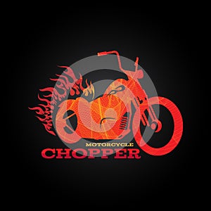 Red orange motorcycle chopper logo is line blend art style