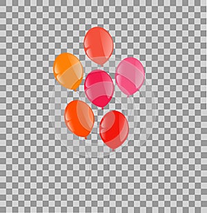 Red orange pink balloons on a transparency background