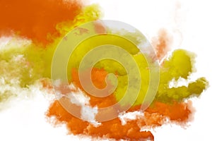 Red and orange smoke isolated on white background